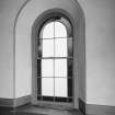 Interior.
Preaching auditorium, detail of coloured glass window.