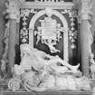 Interior.
Queensberry Monument, detail of effigies with scroll and cherubs above.