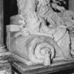 Interior. 
Queensberry Monument, detail of female effigy with pillow.