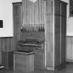 Interior.
Preaching auditorium, detail of organ.
