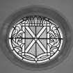 Interior. Sanctuary. Stained glass. Detail of Saltire