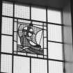 Interior. Clerestory stained glass window. (S) Detail.