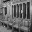 Interior. Organ screen and elder's seats showing Celtic decoration