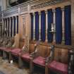 Interior. Organ screen and elder's seats showing Celtic decoration