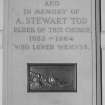 Interior. Detail of memorial to A Stewart Tod