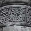 Iona, Iona Abbey, interior.
View of arch between South transept and South choir aisle North respond with detail of capital from South-West.