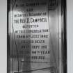 Interior. Detail of Rev D Campbell memorial