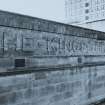 Carved inscription 'THE-KINGS-THEATRE' on parapet, view from north east