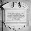 Interior.
Detail of memorial plaque to Caroline Stuart, Countess of Seafield on S wall of chancel.