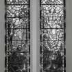 Interior. E wall detail of stained glass windows depicting the Resurection and Ascension 1923