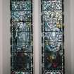Interior. E wall detail of stained glass windows depicting the Resurection and Ascension 1923