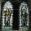 Interior. E wall detail of stained glass windows depicting Courage and Victory 1923