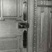 Interior-detail of door finger plates and lock in Ground Floor Dining Room