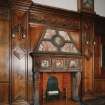 Interior, detail of chimneypiece in Great Hall of Craig House.