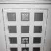 Interior, detail of drawing room coffered ceiling.