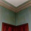 Interior.
View of stencilled wall covering and plasterwork in dining room.