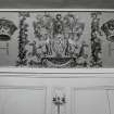 Interior.
Detail of painted coat of arms on cove of Hopetoun Loft.