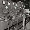 Glasgow, Springburn, St Rollox Locomotive Works, interior.
View of test bench for pneumatic equipment and controls.