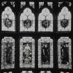 Interior. Detail of staircase stained glass window.