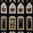 Interior. Detail of staircase stained glass window.
