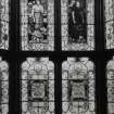 Interior. Detail of staircase stained glass window.