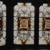 Interior. Detail of staircase stained glass window.