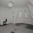 Interior. View of second floor turret room from NW