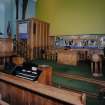 Interior. View of chancel invluding communion table, font, and pulpit from NE