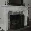 Interior. First floor dining room, detail of fireplace formerly the drawing room fireplace