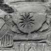 Interior.
Macleod's tomb, detail of carved panel showing two angels and the sun.
