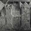 Interior.
Macleod's tomb, detail of carved panel showing castle.