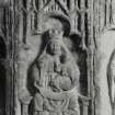Interior.
Macleod tomb, detail of carved panel showing virgin and child.