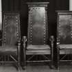 75 Queen Street, Egyptian and Royal Arch Halls; Main hall, detail of three chairs.