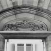 Interior, ground floor, west entrance hall, detail of inscribed panel