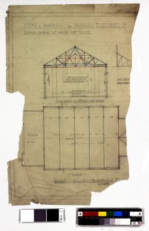 Plan and section showing various roof trusses.