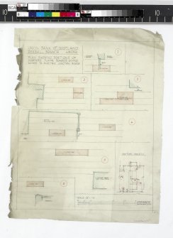 Plan showing positions of screwed floor boards giving access to electric junction boxes.