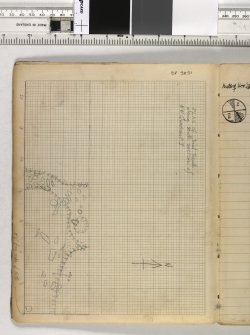 Notebook title 'OW 1953, 1954' containing notes from Old Windsor and Mote of Urr. Plan of trial trench along south section of NW Quadrant I