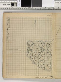 Notebook title 'OW 1953, 1954' containing notes from Old Windsor and Mote of Urr. Plan of extension north of East-West trench Quadrant I (NW)