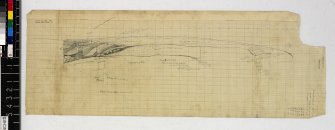 Pencil section drawing on lined graph paper titled 'Mote of Urr '53: south section'