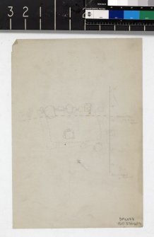 Untitled pencil drawn plan of excavated feature at edge of motte-top on tracing paper.