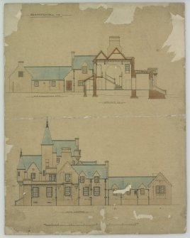 Drawing no. IV, showing South elevation of kitchen offices and North elevation.