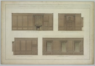 Drawing of interior Edinburgh City Chambers, detail of panelling.

Four elevations entitled 'Edinburgh City Chambers: proposed decoration of Dunedin Room'