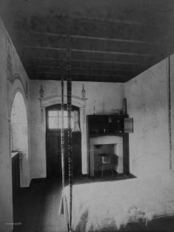 View of first floor front bedroom, annotated on reverse 'Rowantreehill, Kilmacolm.  The property of W. Forrest Salmon Esq.  (Bedroom with hanging bed).
Signed 'James Salmon & Son Architects' and 'Annan 14677'.