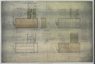 Rosyth, Queensferry Road, Church of Scotland Church Hall.
Ground floor plan, first floor plan, foundation plan and roof plan.
Titled: 'Rosyth   Church Hall'.   '1/8" Plans Of Proposed Building'.
Stamped: 'A. H. Mottram & Son F./A.R.I.B.A. A.M.T.P.I.   Chartered Architects & Planning Consultants   14 Frederick St.   Edinburgh'.
