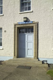 Detail.  Domestic site, 1935 design barrack block 'Cheviot', main entrance.