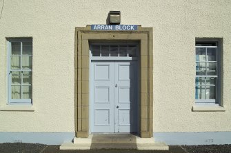 Detail.  Domestic site, 1935 design barrack block 'Arran' mMain entrance.