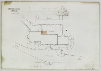Digital copy of a drawing of Ratho, Ashley House.
Site plan and sketch front elevation.
Titled:  'Ashley House  Ratho.'
Insc:  'Drawing No 7.'   '14 Frederick Street. Edinburgh  April 1920.'