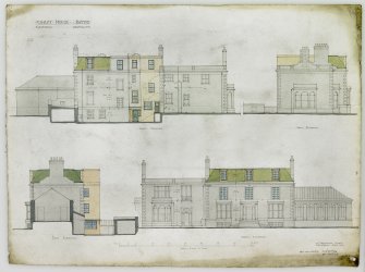 Digital copy of a drawing of Ratho, Ashley House.
North, West, East and South elevations.
Titled: 'Ashley House  Ratho. Elevations. Drawing No 5.'
Insc:  '14 Frederick Street  Edinburgh  April 1920.					'