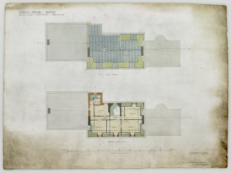 Digital copy of drawing of Ratho, Ashley House.
Roof and second floor plans.
Titled:  'Ashley House  Ratho. Second Floor & Roof Plans. Drawing No 4.'
Insc:  '14 Frederick Street  Edinburgh  April 1920.'
