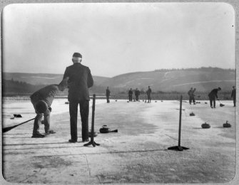 View of curling game possibly on Lindores Loch.
